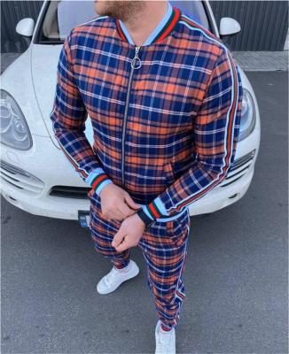 China 2021 New Fashion Men's Casual QUICK DRY Suit Men's Plaid Striped Print Plus Size Sportswear Two-piece Suit for sale