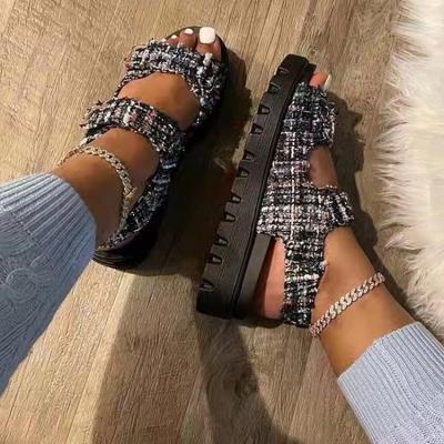 China Cushioning Custom Embossed Women's Sandals Luxury Hook Loop Ladies Designer New Arrivals Shoes Size 12 High Quality Women Sandals for sale