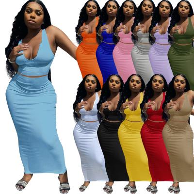 China Anti-Static Hot Selling Wholesale Tank Tops Bodycon Ribbed Skinny Nightclub Skirt Sets For Women Two Piece Sets For Women Two Piece for sale