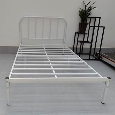 China Easy To Assemble Newest Upgraded Fashion Steel Bed Frame Modern White Flat-tailed Bed for sale