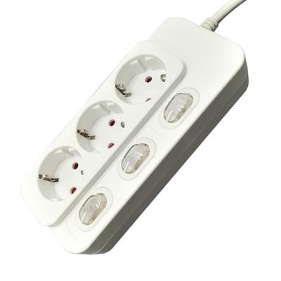 China 3 outlet Germany Type Extension Socket With Indivial On/Off Switch for sale