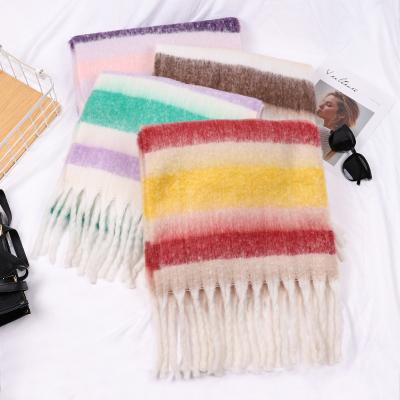 China Winter Scarf Winter Warm Thick Beard Classic Stripes Loop Yarn Jacquard Women's Scarf Stole 2022 for sale