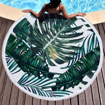 China QUICK DRY Modern Style Throw Tapestry Tropical Plants Green Round Quality Leaves Beach Towel for sale