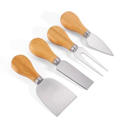 China 4 Sustainable Pieces of Bamboo Handle Stainless Steel Cheese Knife Set for sale