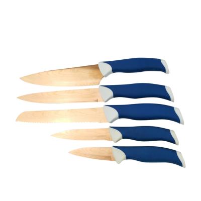 China Viable Professional PP Handle Gold Stainless Steel Chef Knife Meat Cleaver Kitchen Knives 5 Sets for sale