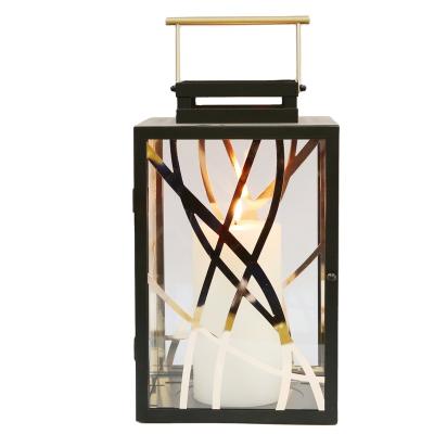 China Modern home decor home decor rose luxury metal black outdoor pillar large gold table stand lantern wedding decoration candle lantern for sale