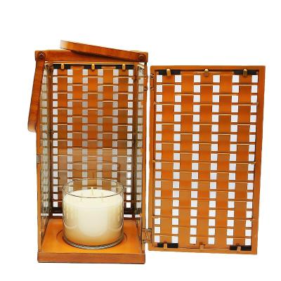 China Luxury Black Outdoor Tealigh Candle Lantern Metal Pillar Decor Decoration Table Model Stand Bamboo Wedding Home Modern Home Lantern for sale