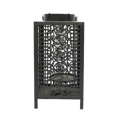 China Luxury Black Outdoor Tealigh Candle Lantern Metal Pillar Decoration Hurricane Decor Table Stand Wedding Modern Home Lantern for sale