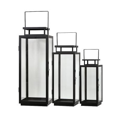 China Fashionable European Outdoor Glass Wedding Lantern Courtyard Style Metal Lantern Home Decor Geometric Lantern for sale