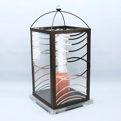 China Morden Water Corrugated Black Stylish Glass Outdoor Lantern Metal Iron Candle Holder Windproof Lantern for sale