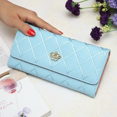 China Crown Waterproof Decor Female Lingge Wallets Leather Woman Lady Purse Wallet for sale