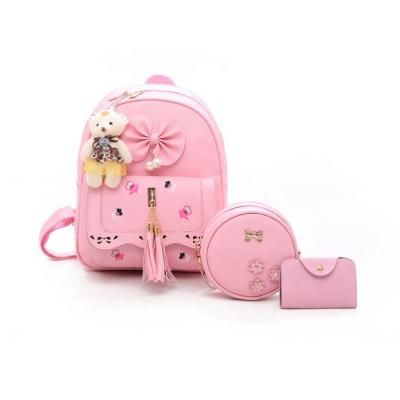 China High Quality Korean Fashion PU Leather Backpack Waterproof Set 3 Pcs in 1 for Girls School Bag for sale