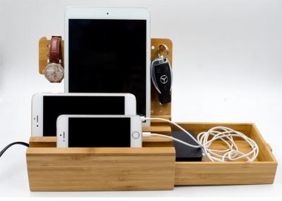 China Bamboo Multi Device Charging Station Dock 6 In 1 For USB Devices for sale