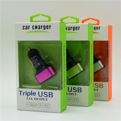 China 15W 3 Port USB Car Charger Universal 5V 3A Black Plastic And Alumium Material for sale