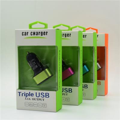 China 3.1A triplicam o CE do carregador do carro do porto de USB 3/FCC/saída preta cor 5V de Rohs à venda