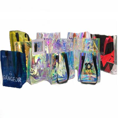 China Reusable Hot Sale Custom Printed Holographic PVC Shopping Bag Clear Tote Bag for sale