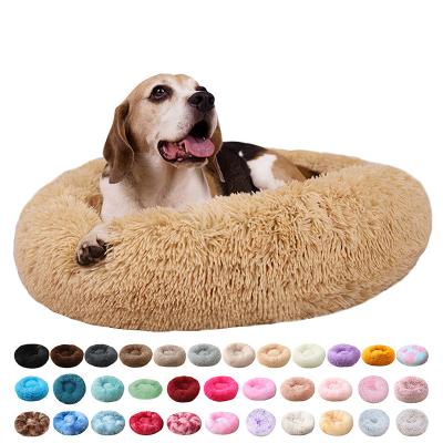 China Warm Round Donut Cuddler Cat Cushion Peted Beds Luxury Animal Fondopeted Breathable Custom Canvas Fur For Doged for sale