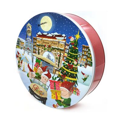 China Food Tin Box Custom Printed Big Round Metal Tin Package Box Festival Gift Cookie Candy Food Tin Can for sale