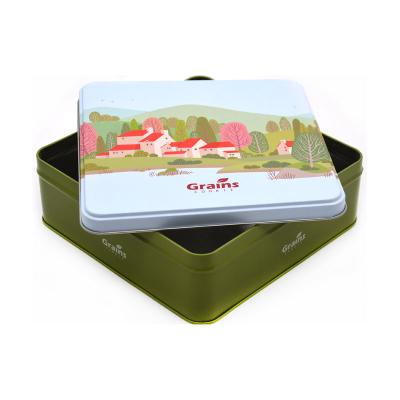 China Food Tin Box Factory Customized Square Gift Tin Package Cookie Biscuit Chocolate Tin Can Box for sale