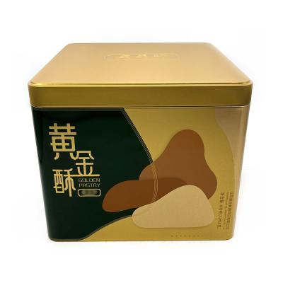 China Food Tin Box Custom Printed Gold Cookies Tin Package Can Gift Food Tin Box Big Square Color Cookies for sale