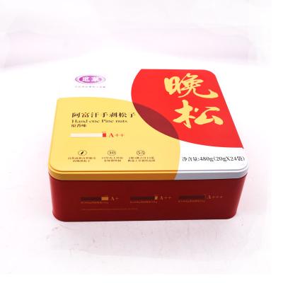 China Food Tin Box Custom Printed Square Nuts Food Metal Package Can Mooncake Tin Package Box With Inner Insert for sale