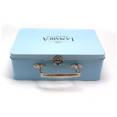 China Hot Sale Cookie Travel Packaging Custom Printed Portable Metal Tin Suitcase Vintage Rectangular Shape Box Beauty Cosmetic Storage for sale