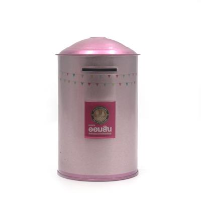 China Handle Tin Box Round Shape Tin Can Coin Bank Money Box Coin Savings Bank for sale