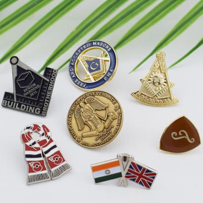 China Export to Europe and America Custom Hard Enamel Pin Manufacturer Metal Logo Masonic Lapel Pin Metal Pin Badge for sale