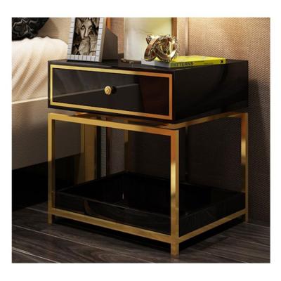 China Nightstand Glass Side Table (Other) New Modern Wood Metal Adjustable, End Bedroom Bedside Table Night Stand for sale