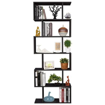 China Contemporary Black 6 Tier Modern Cheap Modern Bookcase Display Shelf S Shaped Storage Shelves Corner Shelf for sale