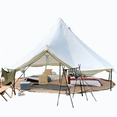 China Diamond Ground Nail Outdoor Waterproof Resort Glamping Yurt Cotton Canvas Family Camping Hexagon Bell Tent For Sale for sale