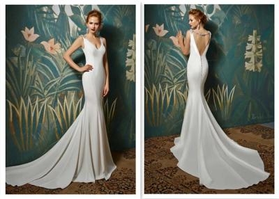 China Elegant Crystal Lace V Neck Backless Mermaid Wedding Dresses Bridal Gown for sale