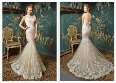 China Champagne Color Sweetheart Strapless Cheap Lace Up Elegant Mermaid Lace Wedding Dress for sale