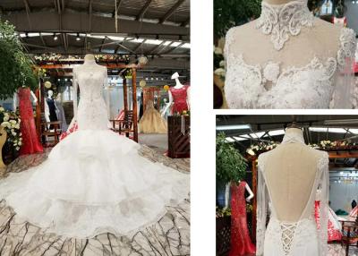 China High-end Wedding Dress Perspective from European and American High-collar Fishtail Sexy Belt with Tail and Long Sleeve for sale