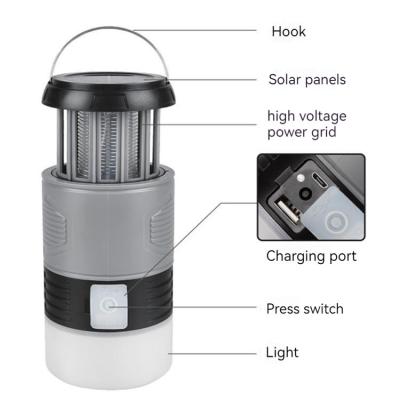 China Outdoor Outdoor Solar Power USB Charging 2023 New Summer Rechargeable Waterproof Mosquito Killing Portable Flashing Camping Lamp for sale