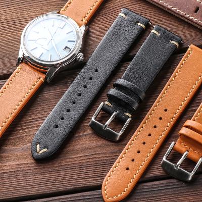 China Fashion Vintage Genuine Leather Watchbands\sport 19/20/21/22mm With Pin Buckle Calf Real Leather Watch Band For SUB Watch Strap Wholesale for sale