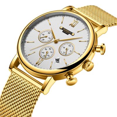 China 2018 BODEN Automatic Date Mens Sports Chronograph Watch Quartz Movement Luxury Slim Rose Gold Mesh Band Watches for sale