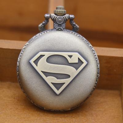 China Classic Antique Superman Pocket Watch Necklace Kids Pendant Pocket Watch for sale