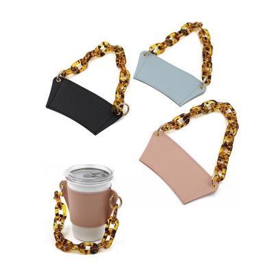 China Amazon CLASSIC Product Leather Tea Cup Sleeve With Handle Plastic Chain Bubble Tea Cup Holder Coffee Cup Sleeve Cover for sale