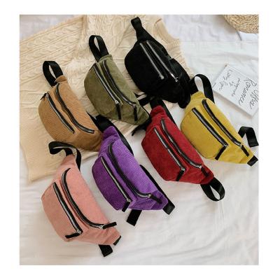 China Stylish Travel Fanny Pack Girls Belt Bag PocketSports Zipper Chest Fanny Pack Waist Bag Phone Design Fashion Corduroy Waist Bag for sale