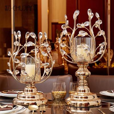 China European light luxury metal home decoration accessories decoration glass candle holder European accessories for home decoration for sale