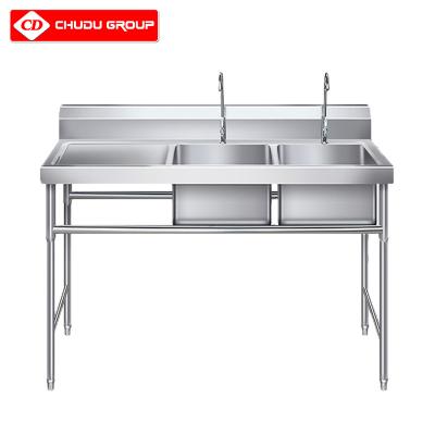 China With Faucet Factory Wholesale Price Three Compartments Stainless Steel Commercial Kitchen Sink for sale