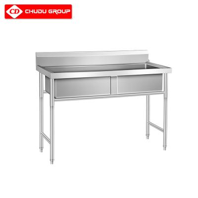 China With Faucet High Level Restaurant Stainless Steel Sink Drain Table Commercial Fish Cleaning Table With Sink for sale