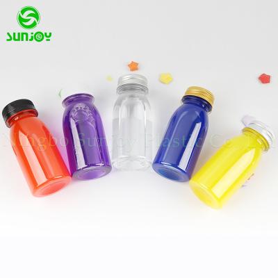 China Beverage 150ml Customized round Plastic Juice Bottle Transparent PET Milk Tea Juice Beverage Drink disposable bottle with screw cap for sale