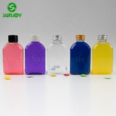 China Beverage Flat Flask Shape Aluminum Cap Ice Cold Brew Coffee 100ml 200ml 300ml Plastic Bottle for sale