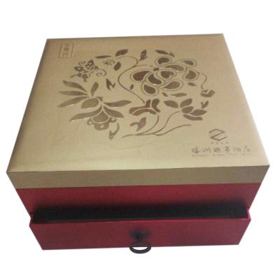 China Luxury Coated Gold Mooncake Double Drawer Recyclable Customized Paper Packaging Gift Box With Satin Insert for sale