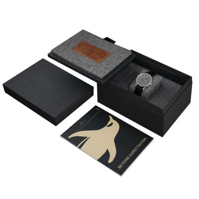 China Logo Luxury Black Paper Packaging Recyclable Custom Lid And Bottom Rigid Watch Gift Box With Foam Insert for sale