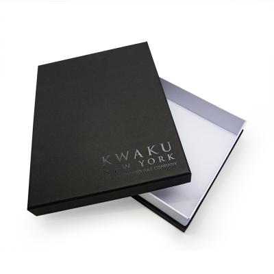 China Recyclable Custom Packaging Logo Luxury Black Rigid Cardboard Paper Gift Box With Lid And Base for sale