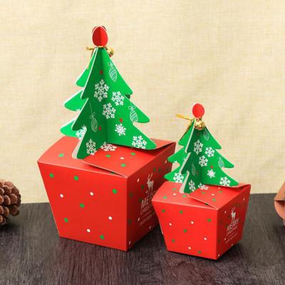 China Recyclable Customized Red Tree Shape Deco Christmas Gift Candy Paper Packaging Basket Box for sale