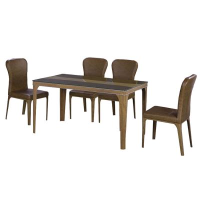 China Modern Furniture Hotel Modern Tempered Glass Dinner Table Set Dining Room 4 Chairs Set for sale